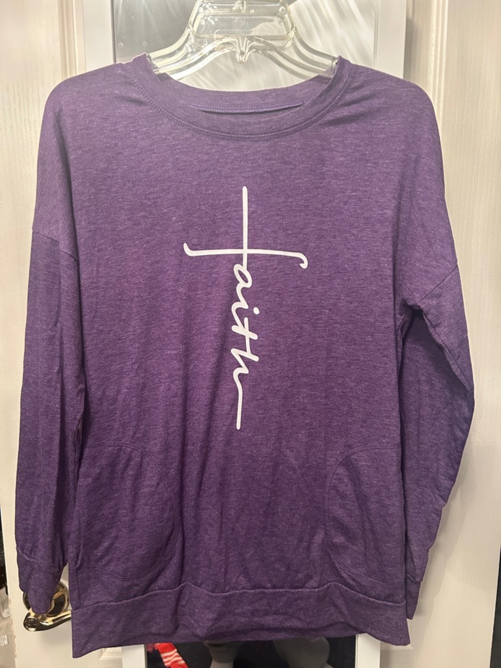 Purple "Faith" Graphic Pullover Sweatshirt